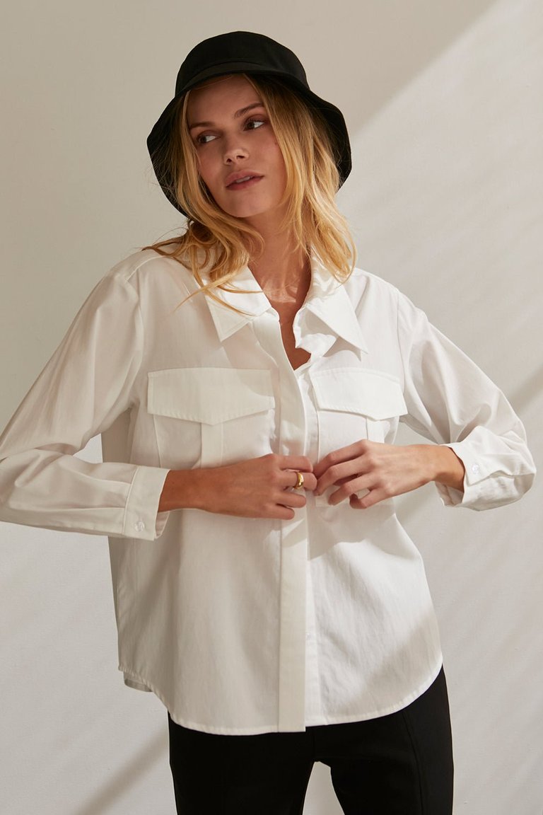 Cora Button Up Utility Blouse - White