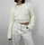 Cropped Wide Sleeve Fuzzy Sweater In Cream