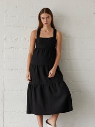 Delilah Linen-Blend Midi Dress - Black