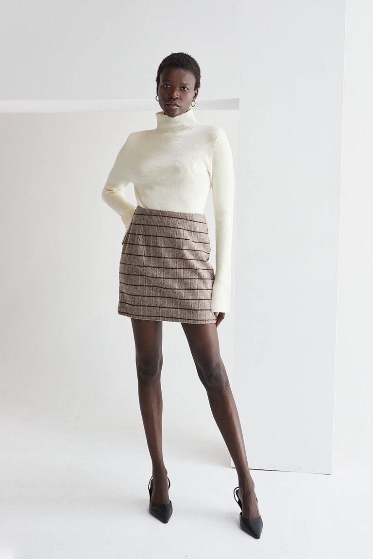 Ela Plaid Mini Skirt - Taupe