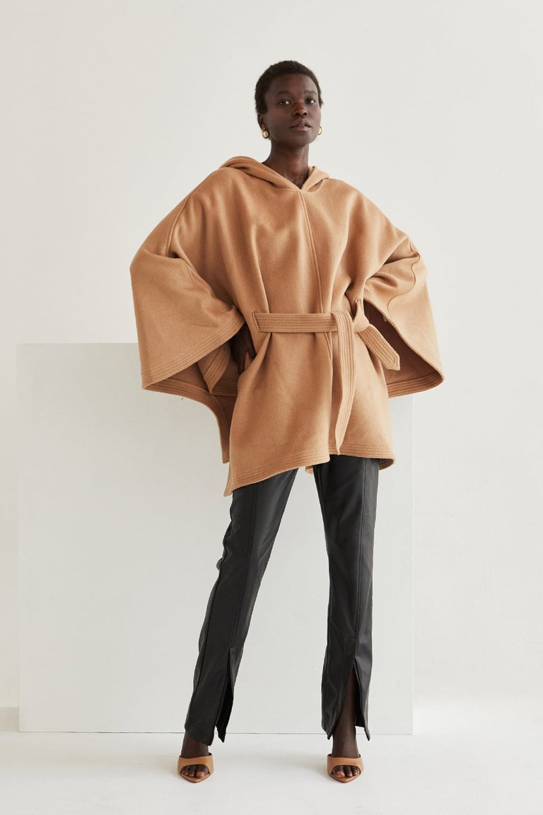 Gabby Wool Blend Cape Jacket - Camel