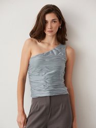 Ivy One Shoulder Mesh Top - ICE BLUE - Ice Blue