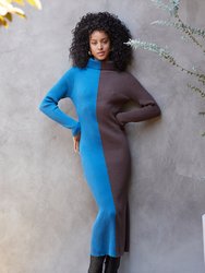 Jodie Colorblock Sweater Dress - Blue/Brown