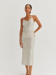 Juliana Sequins Midi Dress - Silver