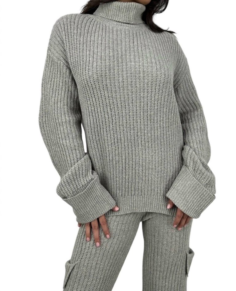 Knit Turtleneck Sweater In Grey - Grey