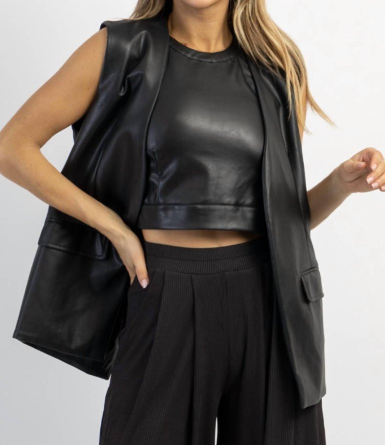 Laci Leather Halter Crop And Vest Set - Black