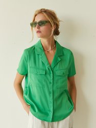 Lesli Satin Short Sleeve Shirt - Green