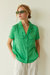 Lesli Satin Short Sleeve Shirt - Green