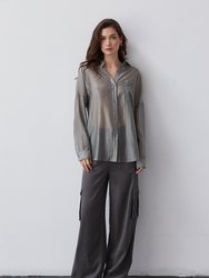 Lillian Sheer Button Up Shirt - Grey