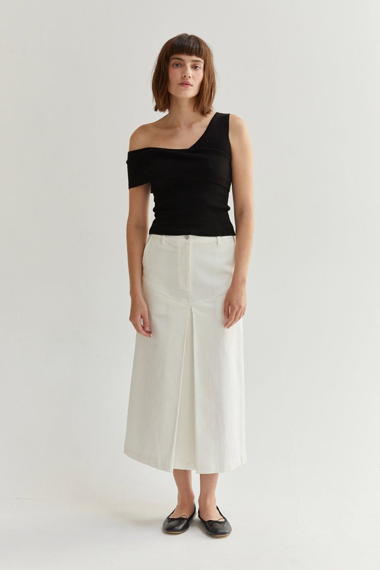 Lux White Denim Midi Skirt