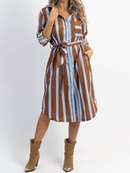 Monica Bold Stripe Midi Dress - Blue/Brown