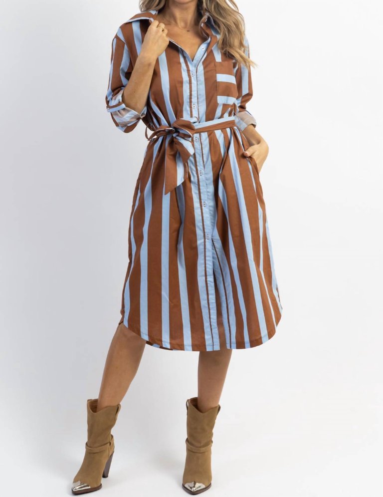 Monica Bold Stripe Midi Dress - Blue/Brown