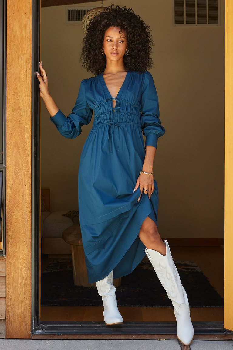 Monica Smocked Waist Maxi Dress - Blue