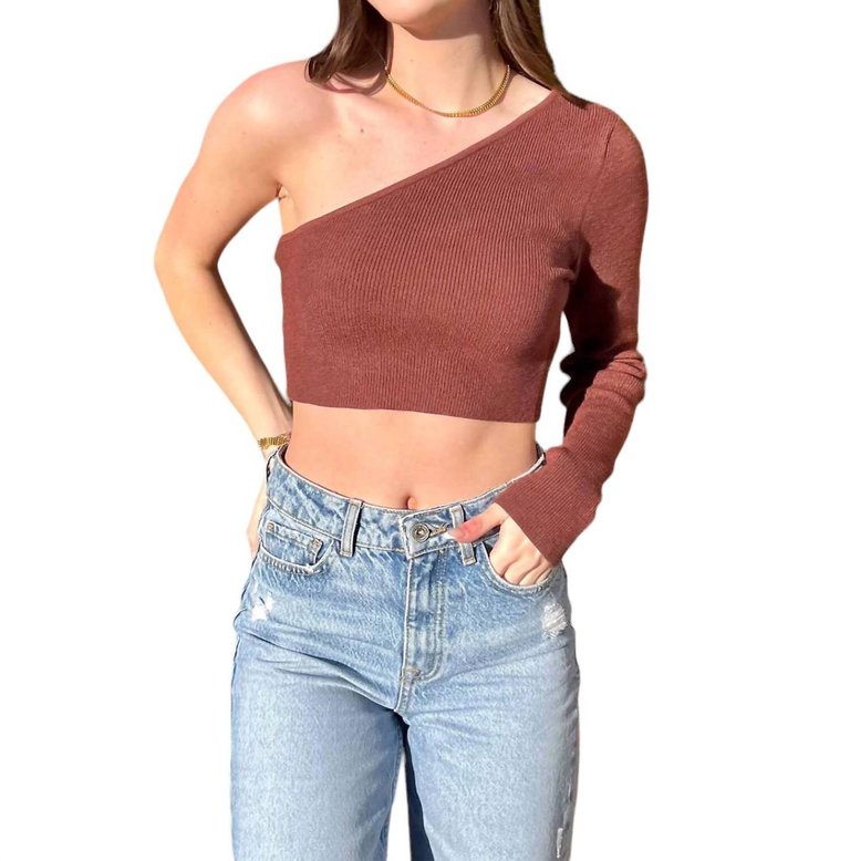 One Sided Crop Top In Choco Brown - Choco Brown