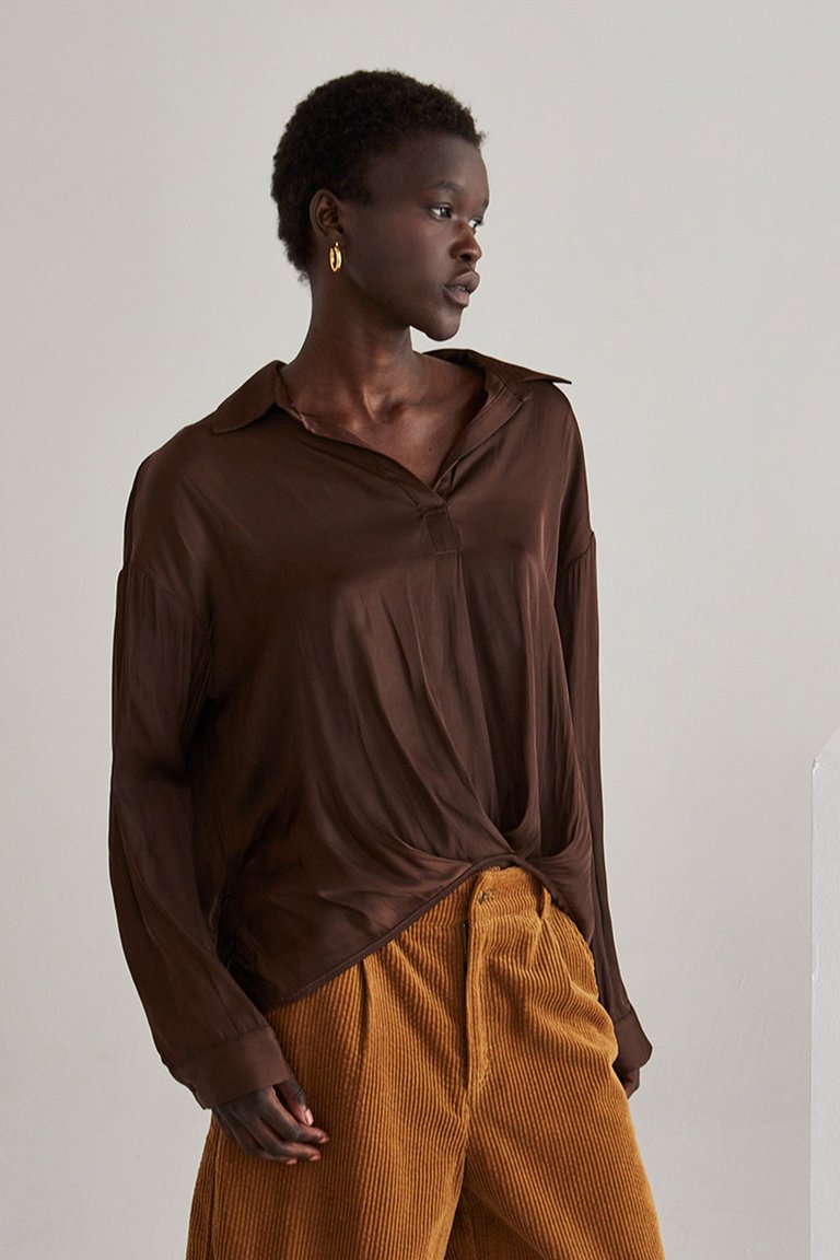 Raven Satin Blouse - Cacao