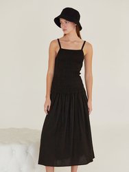 Simona Smocked Midi Dress - Black