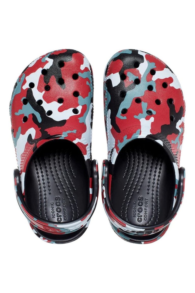 Childrens/Kids Camo Clogs - Black/Red