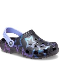 Childrens/Kids Classic Disco Dance Party Stars Clogs - Black/Purple