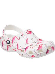 Childrens/Kids Classic Pool Party Flamingo Clogs - White/Pink