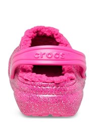 Childrens/Kids Glitter Clogs - Fuchsia