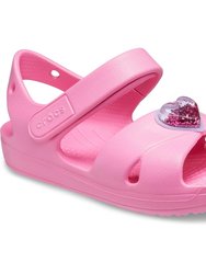 Crocs Girls Classic Heart Charm Sandals (Pink) - Pink