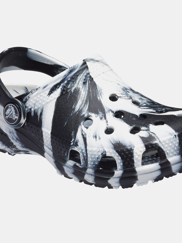 Womens/Ladies Marble Clogs (White/Black) - White/Black