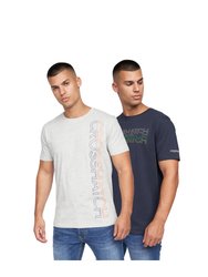 Mens Cramtar Marl T-Shirt Pack Of 2 - Navy/Gray - Navy/Gray