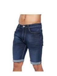 Mens Tonwin Denim Embossed Shorts - Dark Wash