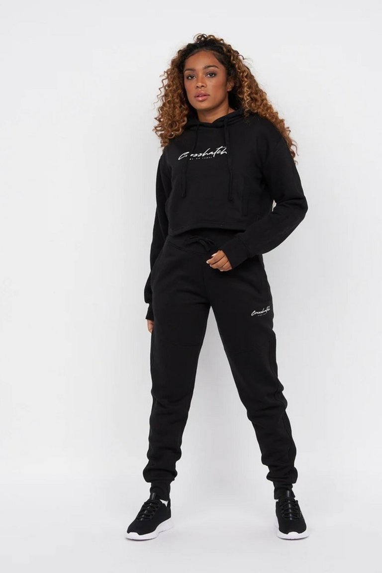 Womens/Ladies Crushaw Crop Hoodie - Black - Black