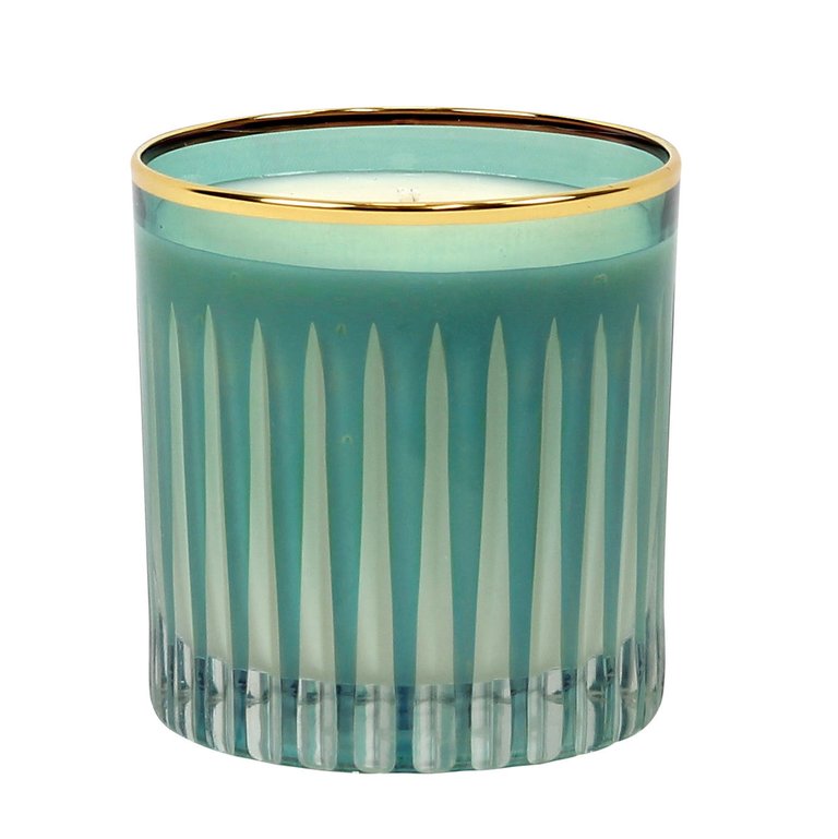 Crystal Candles: Scented Soy Candle in Hand Engraved Green Crystal Cup ~ Blue Spruce Scent