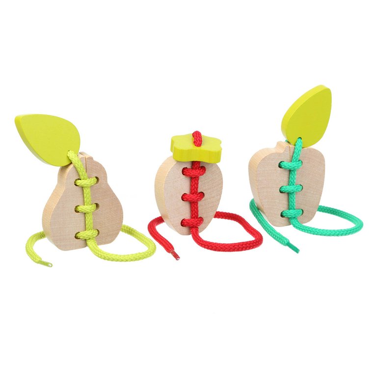 Wise Elk/Cubika Wooden Lacing Toy Set - Fruits