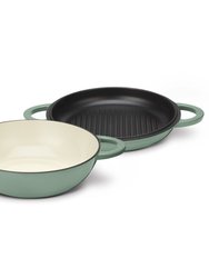 Chefs Classic Enameled Cast Iron 2-In-1 Cookware Set - Sage Green
