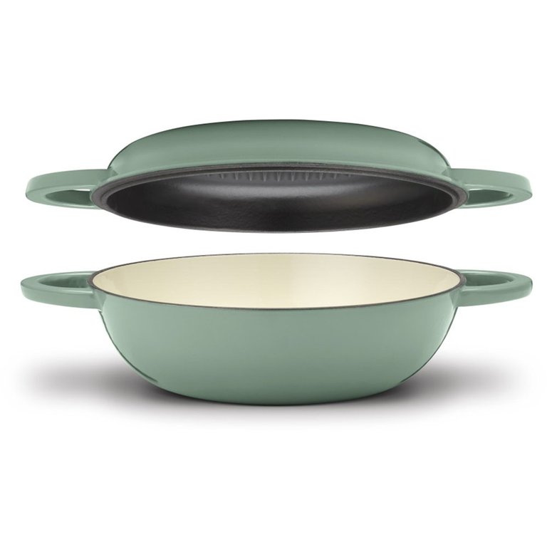 Chefs Classic Enameled Cast Iron 2-In-1 Cookware Set - Sage Green