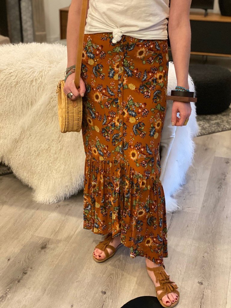 Alina - Button Front Maxi Skirt - Folklore Print