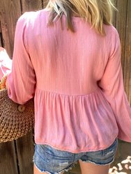 Tie Front Sweetheart Neck Long Sleeve Top | S-3X