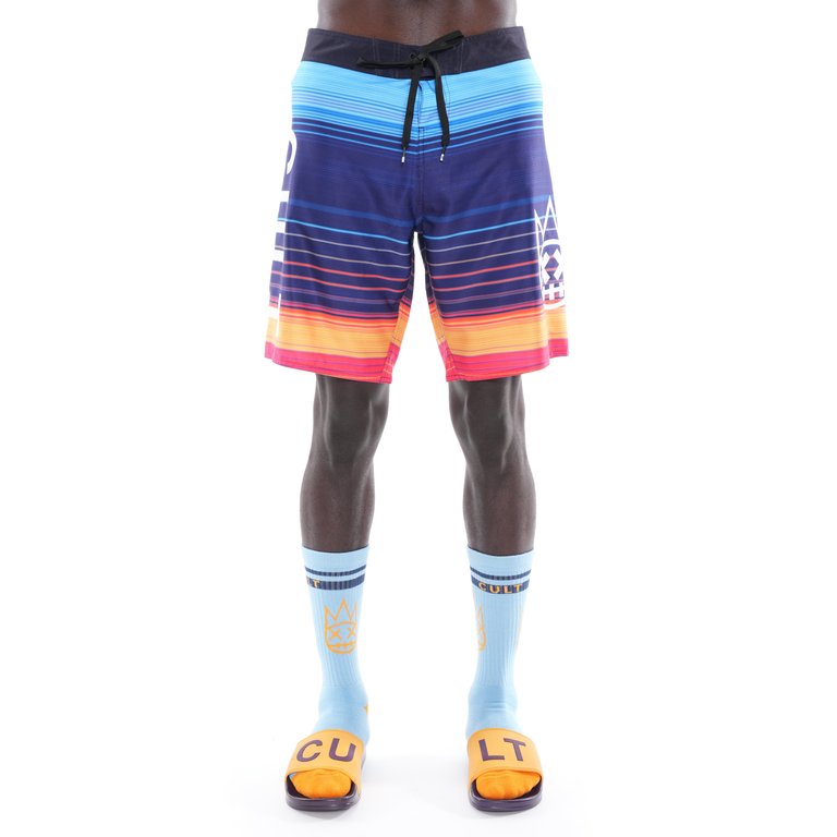 Board Shorts In Lines - Blue
