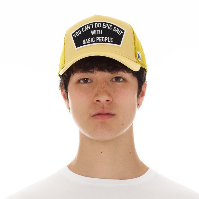 "Can't Do Epic Shit" Mesh Back Trucker Curved Visor In Vintage Yellow - Yellow