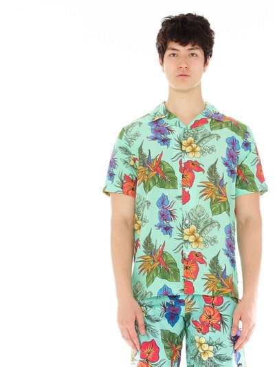 Cult of Individuality Cuban Short Sleeve Woven "Hawaiian Flower" In Multi product