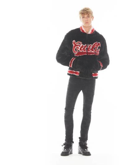 Cult of Individuality Faux Fur Varsity Jacket In Black product