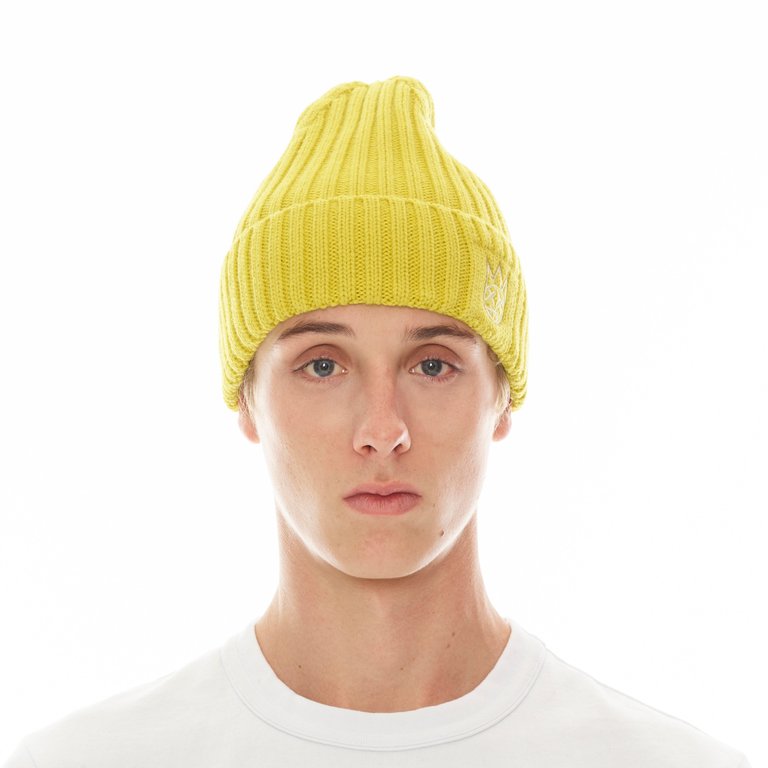 Knit Hat With Clean 2 Tone Shimuchan Logo In Canary - Yellow