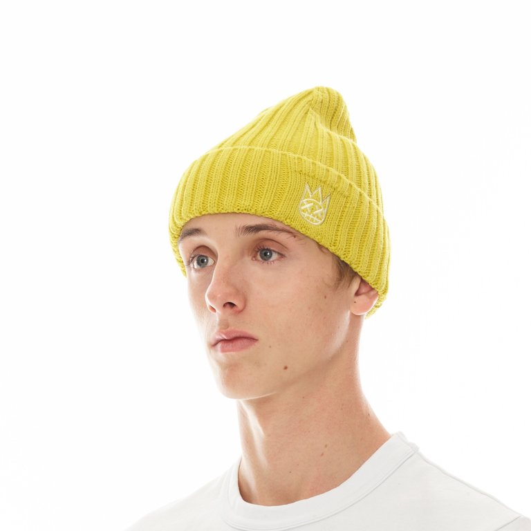 Knit Hat With Clean 2 Tone Shimuchan Logo In Canary