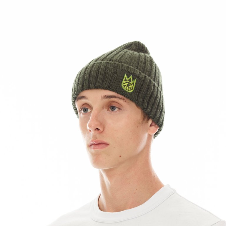 Knit Hat With Clean 2 Tone Shimuchan Logo In Pine