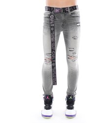 Punk Super Skinny Belted Stretch Jeans In  Maeve - Gray