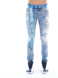 Punk Super Skinny Belted Stretch Jeans In Scratch - Blue