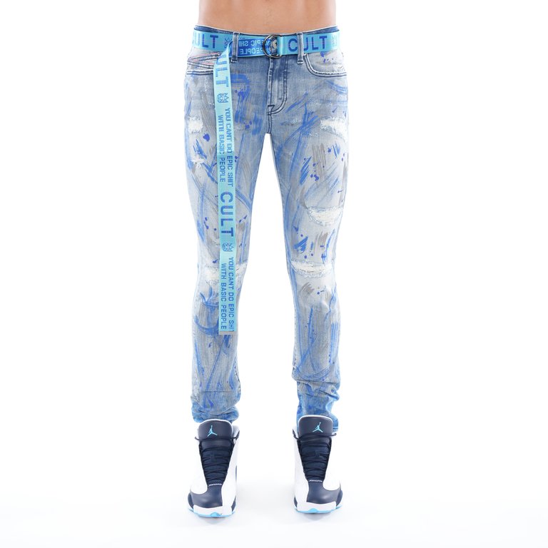 Punk Super Skinny Belted Stretch Jeans In Scratch - Blue
