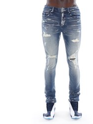 Punk Super Skinny Jeans In Blue Streak - Blue