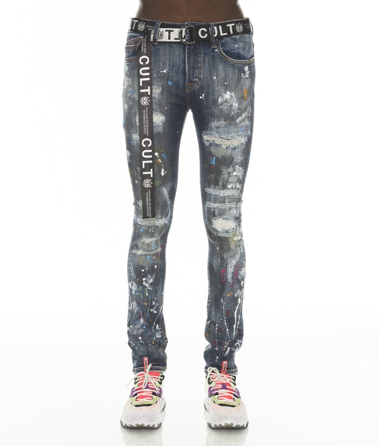 Punk Super Skinny Stretch Jeans With Acai Belt - Blue