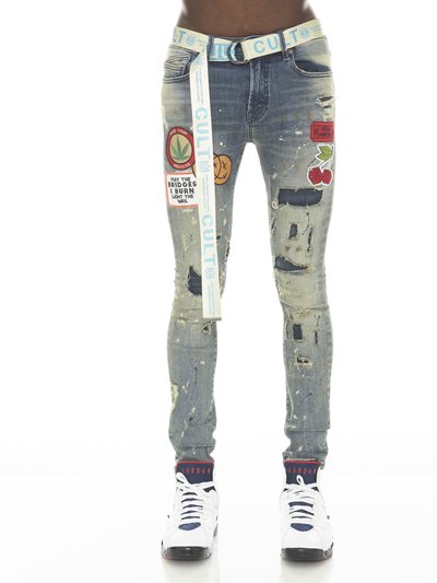 Cult of Individuality Punk Super Skinny Stretch Jeans With Beet Red Belt product