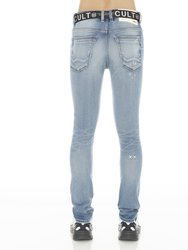 Punk Super Skinny Stretch Jeans With White Belt - Blue