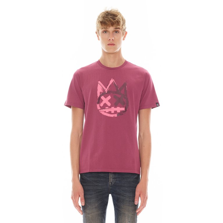 Shimuchan Brushed Logo Short Sleeve Crew Neck Tee 26/1's In Cabernet - Pink